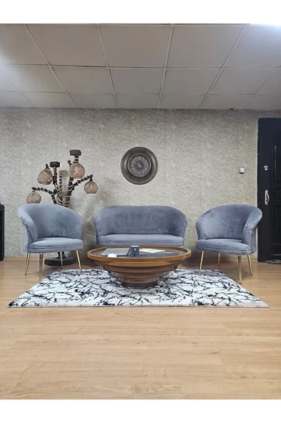 TEDDY Takım Gold Kaplama Sivriltme Ayak Çay Seti Koltuk - Berjer , Balkon, Salon, Ofis Gri Renk 40 x 125 Boyut/Ebat ürün görseli 1
