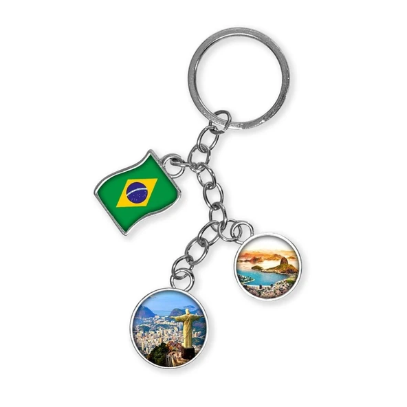 Brezilya Üçlü Epoksi Metal Çift Taraflı Damla Anahtarlık Brazil ürün görseli 1