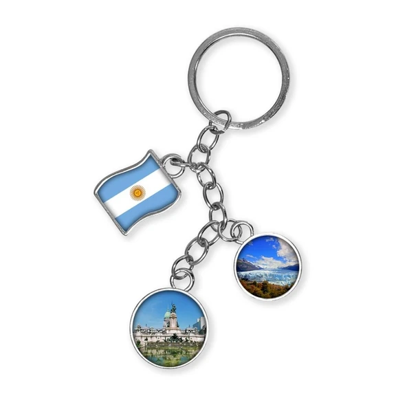 Arjantin Üçlü Epoksi Metal Çift Taraflı Damla Anahtarlık Argentina ürün görseli 1