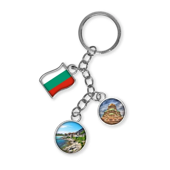 Bulgaristan Üçlü Epoksi Metal Çift Taraflı Damla Anahtarlık Bulgaria ürün görseli 1