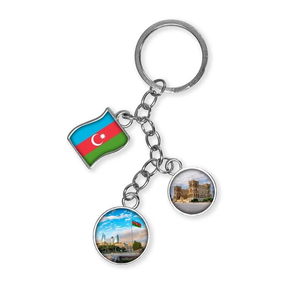 Azerbaycan Üçlü Epoksi Metal Çift Taraflı Damla Anahtarlık Azerbaijan ürün görseli 1