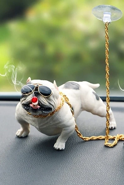 Araba İçi Torpido Üstü Simülasyon Beyaz Pitbull Köpek Dekorasyon ürün görseli 1