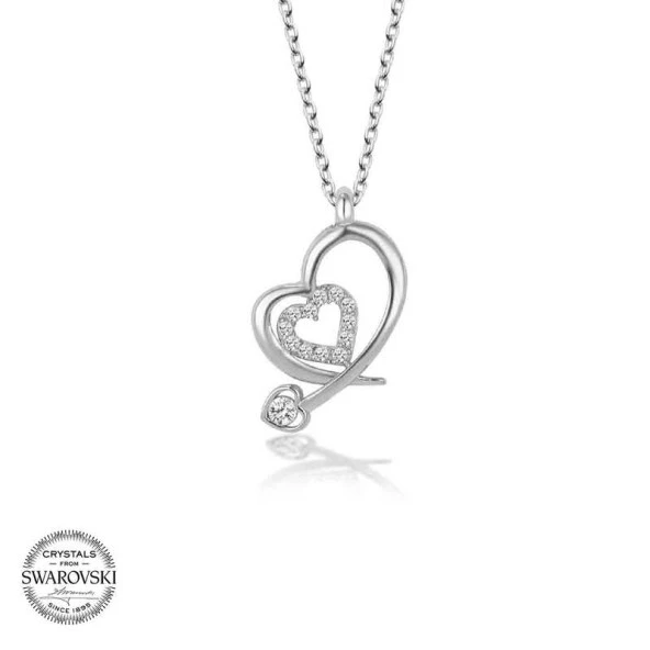 Swarovski Taşlı Gümüş Kalp Bayan Kolye - Resim 2