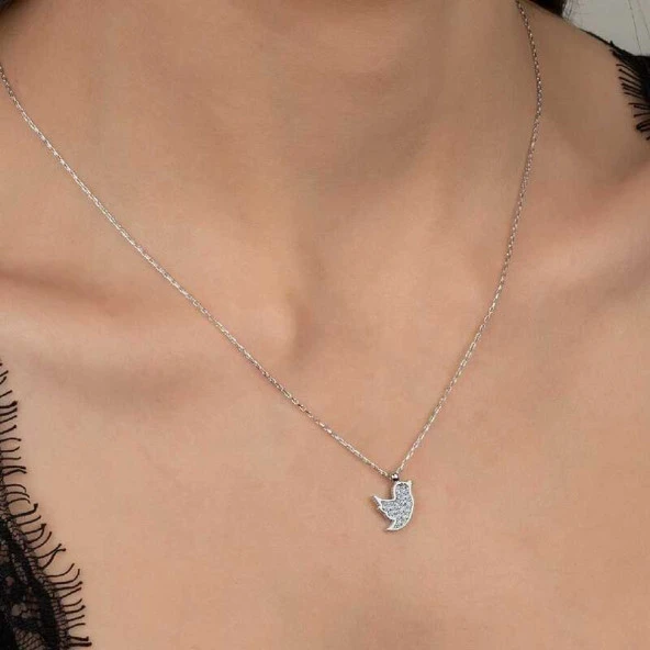 Swarovski Taşlı Gümüş Kuş Bayan Kolye ürün görseli 1