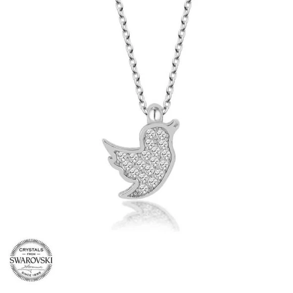 Swarovski Taşlı Gümüş Kuş Bayan Kolye - Resim 2