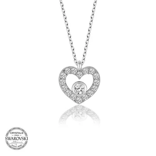Swarovski Taşlı Gümüş Kalp Bayan Kolye - Resim 2