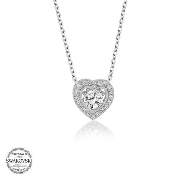 Swarovski Taşlı Gümüş Kalp Bayan Kolye ürün görseli 1