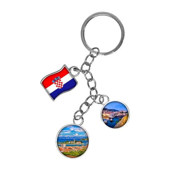 Hırvatistan Üçlü Epoksi Metal Çift Taraflı Damla Anahtarlık Croatia ürün görseli 1