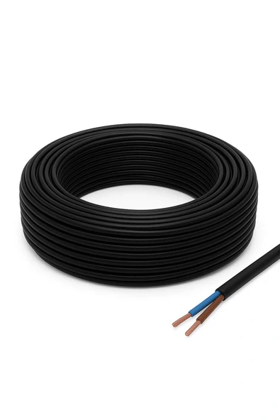 Aydınlatma Elektrik Kablosu (2x0,50 TTR Yuvarlak Tip) (Tam Bakır) Siyah 3 Metre ürün görseli 1