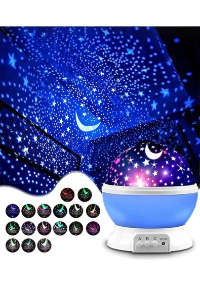 Tavana Işık Yansıtmalı Gece Lambası Dönen Yıldız Ay Projeksiyon Çocuk Odası Lambası 8 Renkli USB/Pil ürün görseli 1