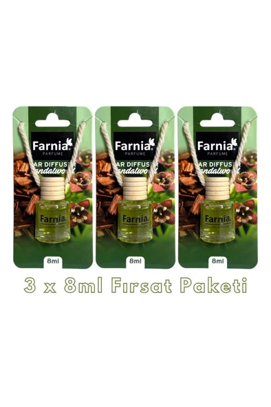 Farnia Yüksek Esanslı Askılı Araç Kokusu EDP Parfüm Sandal Ağacı 8 Ml 3 Adet Avantaj Paketi ürün görseli 1