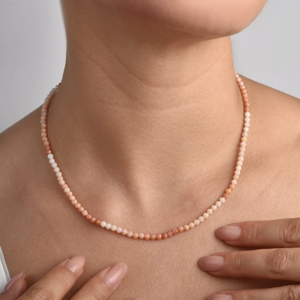 14 Ayar Altın Kaplama Gümüş Doğal Pembe Opal Taşlı Fasetli Kolye - Minimal Zarif Choker Tasarım ürün görseli 1