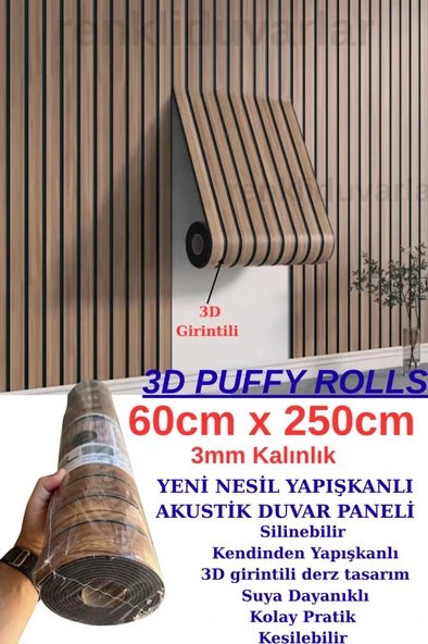 60cmx250cm 1 Adet Kahverengi 3D Yapışkanlı SXP Akustik Lambiri Desenli Duvar Paneli Kağıdı 3115-1 ürün görseli 1