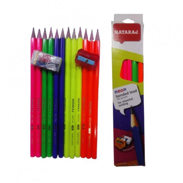 Kurşun Kalem HB 1 Düzine Kalemtraş Silgi Hediyeli Nataraj Kurşun Kalem Neon Renk 1 Düzine ürün görseli 1