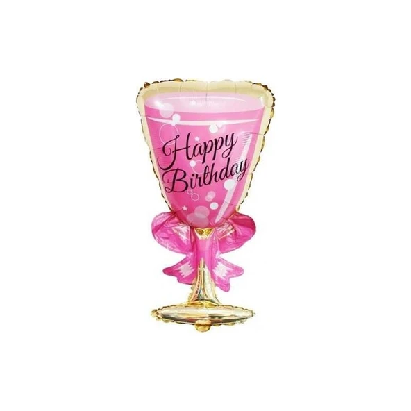 Parti Sürprizi Happy Birthday Pembe Kadeh Folyo Balon ürün görseli 1