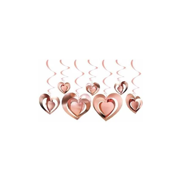 Parti Sürprizi Rose Gold Kalp Tavan Süs 3D 12 Adet ürün görseli 1