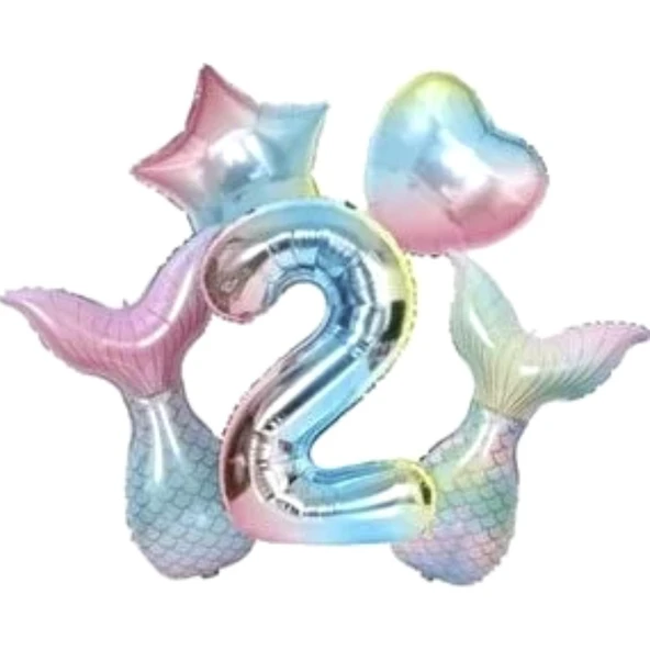 Parti Sürprizi Rainbow Deniz Kızı Kuyruğu 2 Yaş Folyo Balon Set ürün görseli 1