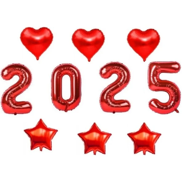 Parti Sürprizi Yılbaşı Kırmızı 2025 Folyo Balon Set ürün görseli 1