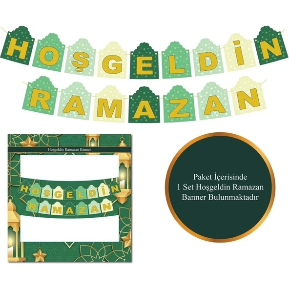 Parti Sürprizi Hoş Geldin Ramazan Yeşil Üzeri Gold Banner Set ürün görseli 1
