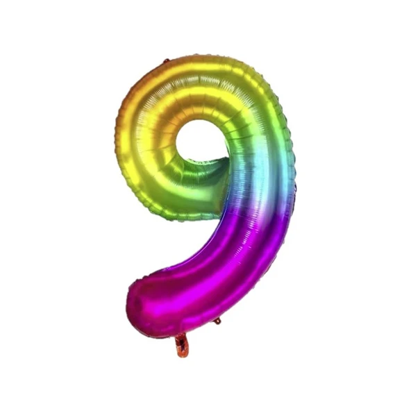 Parti Sürprizi Gökkuşağı Folyo Balon 9 Rakamı 100 cm ürün görseli 1