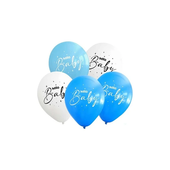 Parti Sürprizi Hello Baby Baskılı Mavi Latex Balon 10 Adet ürün görseli 1