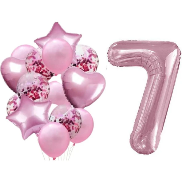 Parti Sürprizi Pembe 7 Yaş Folyo Balon Set ürün görseli 1