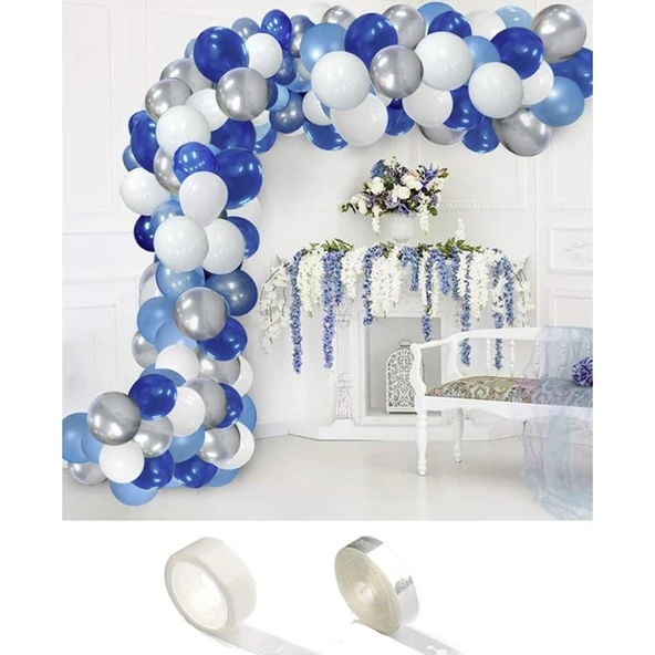 Parti Sürprizi Mavi Beyaz Latex Balon Zincir Set 100 Adet ürün görseli 1