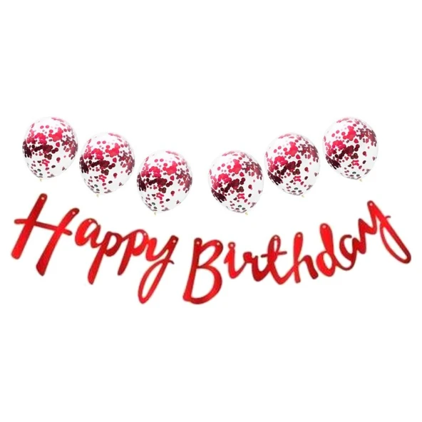 Parti Sürprizi Metalize Happy Birthday Kırmızı Banner Set ürün görseli 1