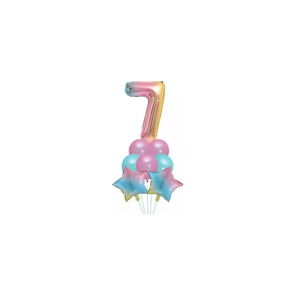 Parti Sürprizi Unicorn Rainbow 7 Yaş Folyo Balon Set ürün görseli 1