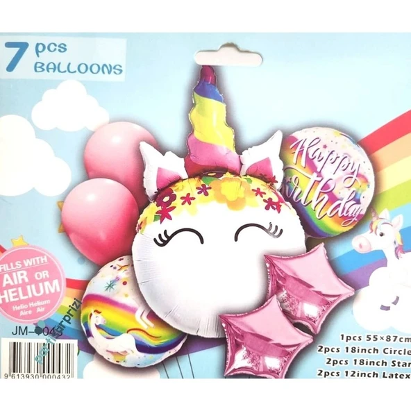 Parti Sürprizi Çiçekli Unicorn 7 Li Folyo Balon Set ürün görseli 1