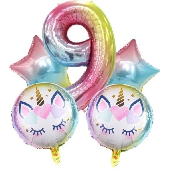 Parti Sürprizi Unicorn 9 Yaş Folyo Balon Set ürün görseli 1