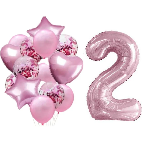 Parti Sürprizi Pembe 2 Yaş Folyo Balon Set ürün görseli 1