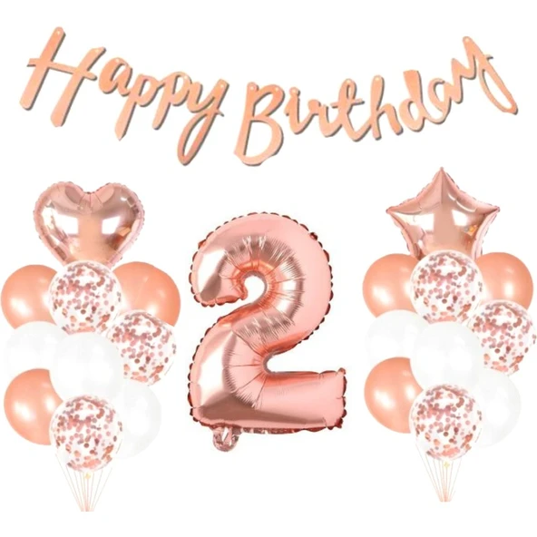 Parti Sürprizi 2 Yaş Rose Gold Happy Birthday Set ürün görseli 1