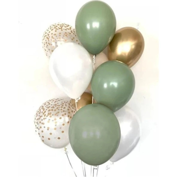 Parti Sürprizi 10 Adet Küf Yeşilli Balon Demeti Latex Balon ürün görseli 1