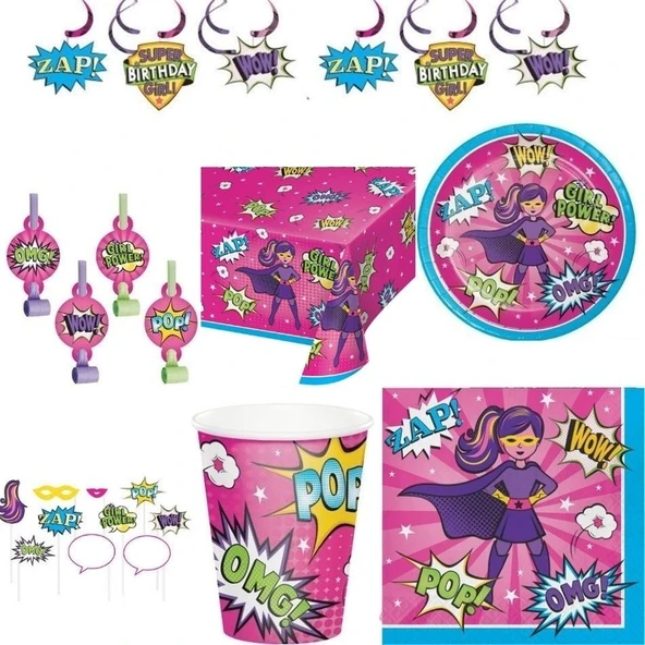 Parti Sürprizi Superhero Girl Power Parti Seti 8 Kişilik ürün görseli 1