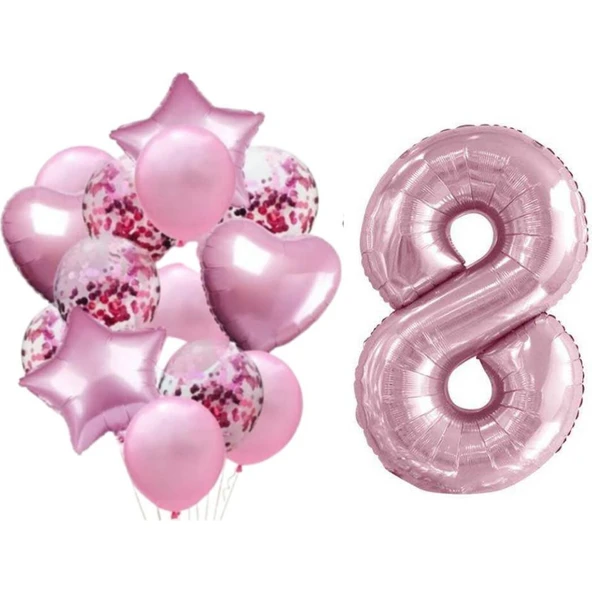 Parti Sürprizi Pembe 8 Yaş Folyo Balon Set ürün görseli 1