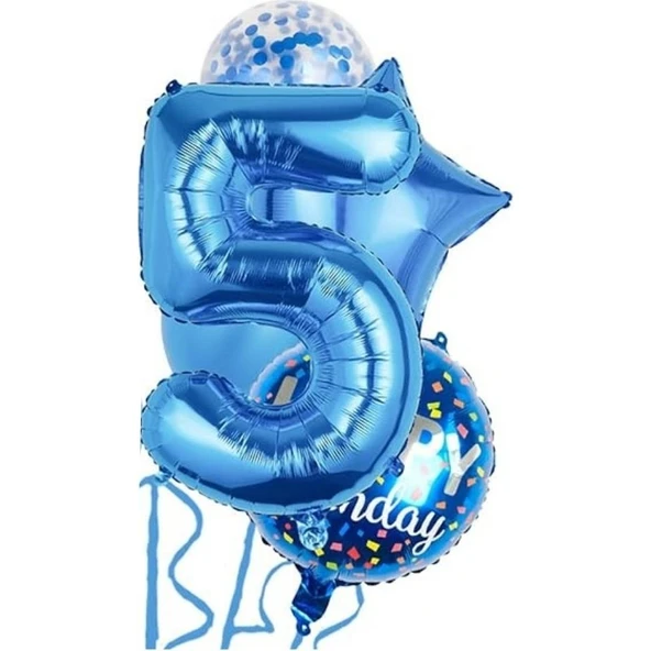 Parti Sürprizi Mavi 5 Yaş Happy Birthday Konfetili Balon Set ürün görseli 1