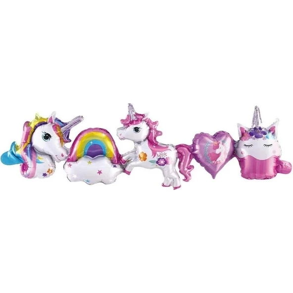Parti Sürprizi Unicorn Folyo Balon 5 Li Set ürün görseli 1
