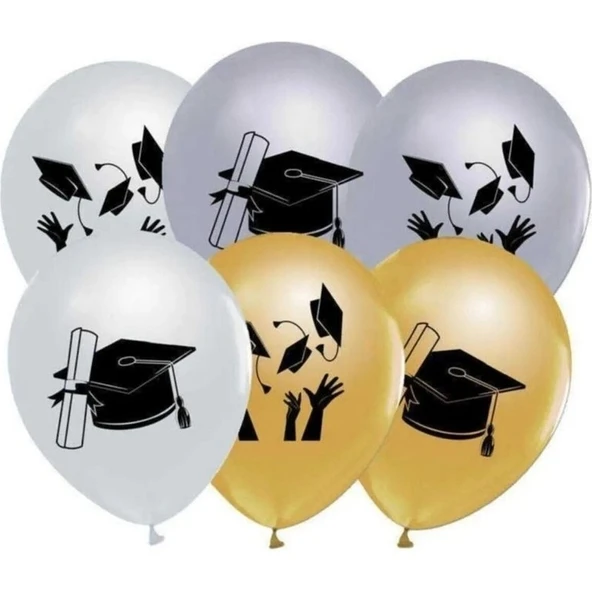 Parti Sürprizi Mezuniyet Partisi Karışık Renk Metalik Latex Balon 10 Adet ürün görseli 1