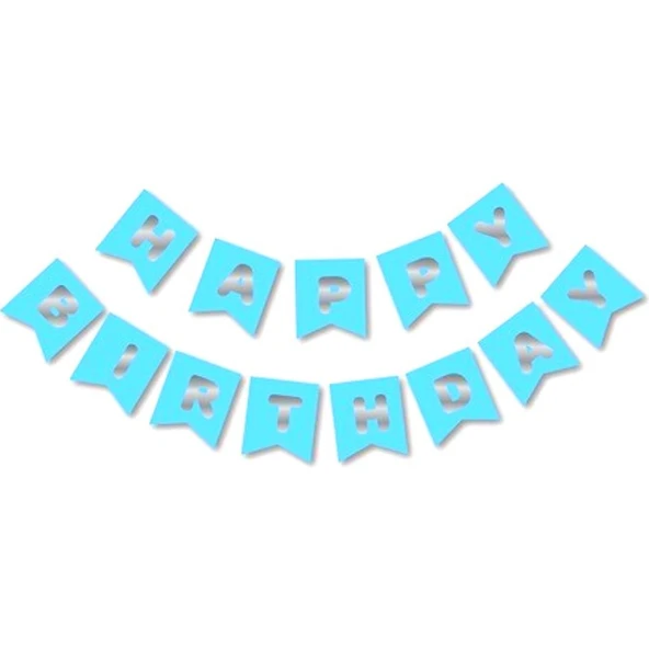 Parti Sürprizi Mavi Üzeri Gümüş Happy Bırthday Yaldızlı Harf Banner ürün görseli 1