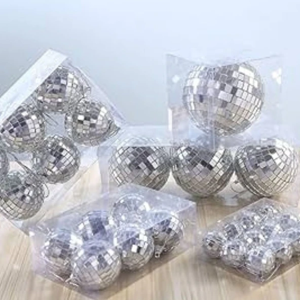 Parti Sürprizi Yılbaşı Çam Ağacı Gümüş 6 cm Disko Topu Şekilli Süs ürün görseli 1