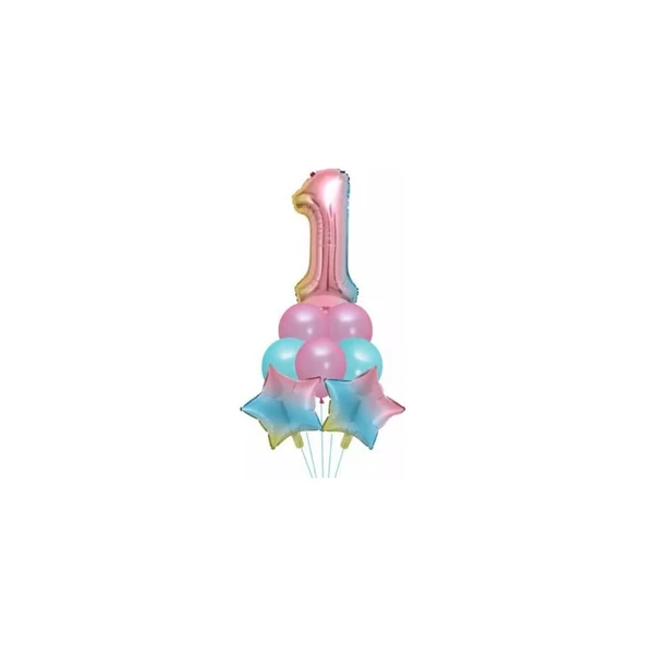 Parti Sürprizi Unicorn Rainbow 1 Yaş Folyo Balon Set ürün görseli 1