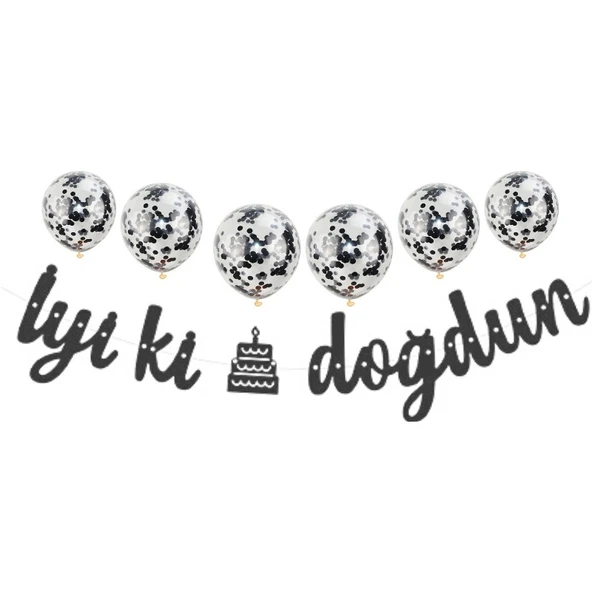 Parti Sürprizi Metalize Iyi Ki Doğdun Siyah Banner Set ürün görseli 1