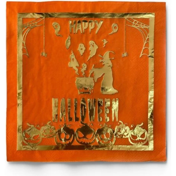 Parti Sürprizi Happy Halloween Yaldızlı Turuncu Peçete 16'lı ürün görseli 1