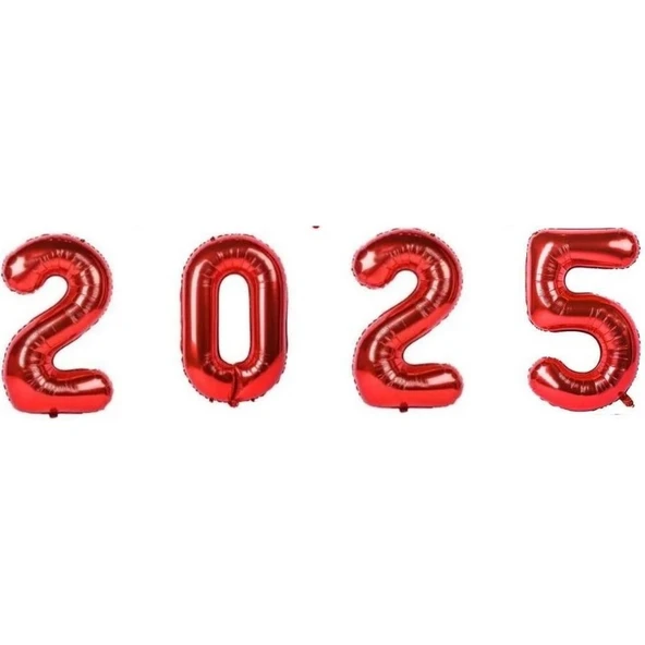 Parti Sürprizi Yılbaşı Partisi Kırmızı 2025 Folyo Balon Set ürün görseli 1