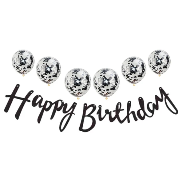 Parti Sürprizi Metalize Happy Birthday Siyah Banner Set ürün görseli 1