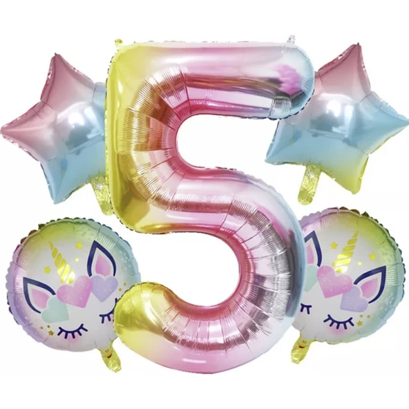 Parti Sürprizi Unicorn 5 Yaş Folyo Balon Set ürün görseli 1