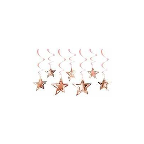 Parti Sürprizi Rose Gold Yıldızlar Tavan Süsü 10 Adet / 3D ürün görseli 1