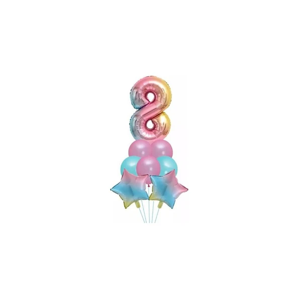 Parti Sürprizi Unicorn Rainbow 8 Yaş Folyo Balon Set ürün görseli 1