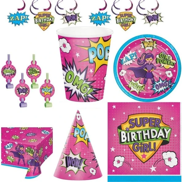 Parti Sürprizi Superhero Birthday Girl Parti Seti 8 Kişilik ürün görseli 1